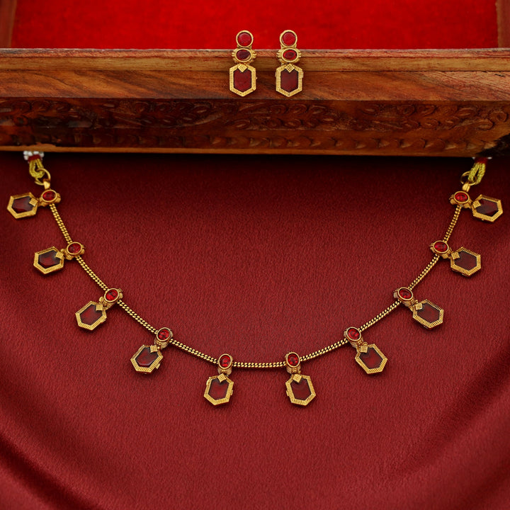 Alaka Golden Enamel Short Neckpiece With Earring