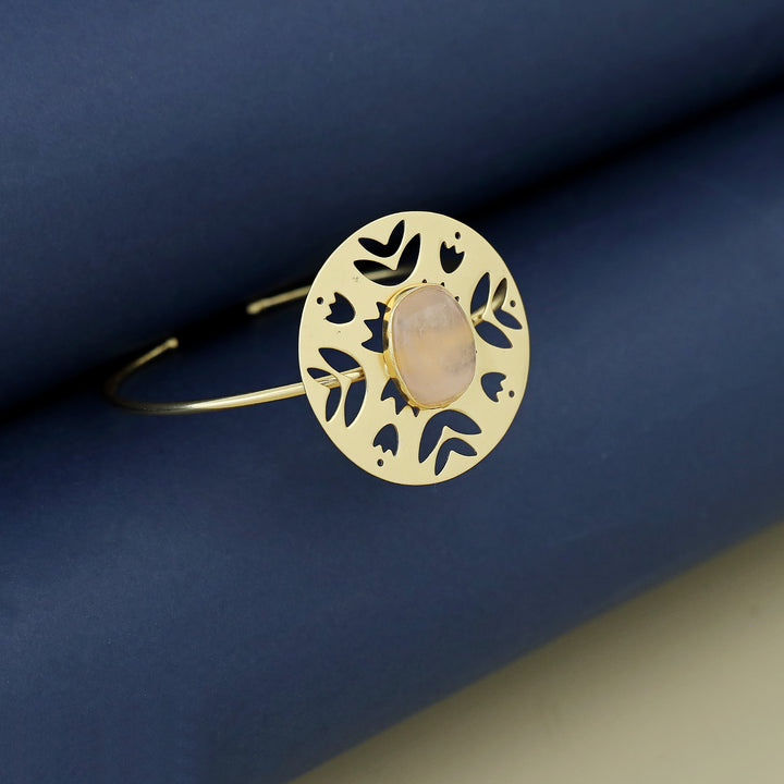 Abhira Golden Circle Oval Natural Stone Bangle