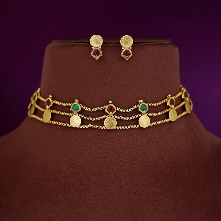 Sree Devi 3 Layer Kashi Palakka Choker With Stud