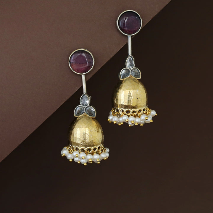 Vaida Dual Tone Circle Half Jhumka Cluster Pearl Earring