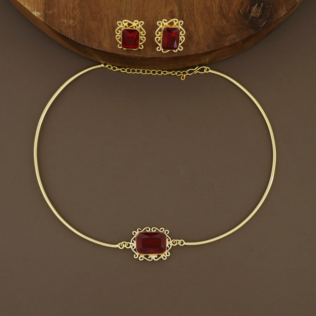 Ritu Golden Rectangle Glossy Neck Cuff With Earring