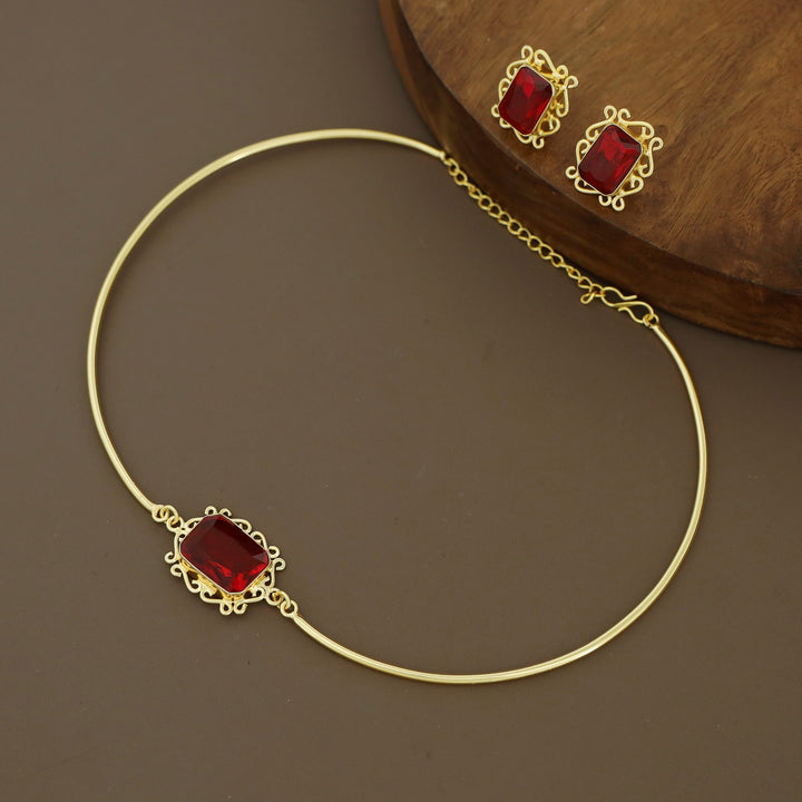 Ritu Golden Rectangle Glossy Neck Cuff With Earring