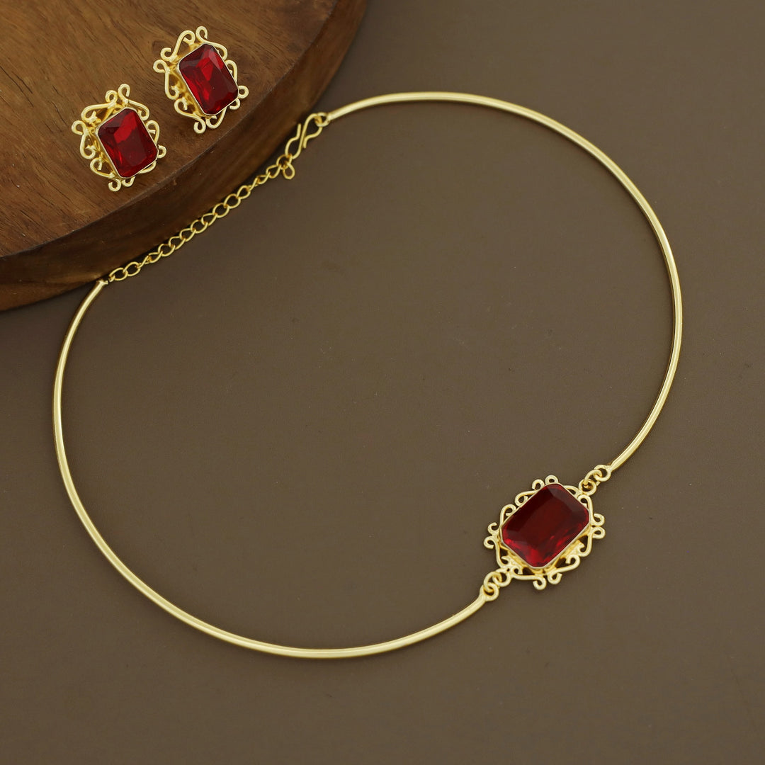 Ritu Golden Rectangle Glossy Neck Cuff With Earring