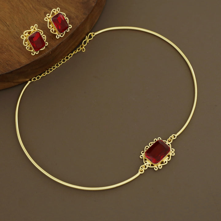 Ritu Golden Rectangle Glossy Neck Cuff With Earring