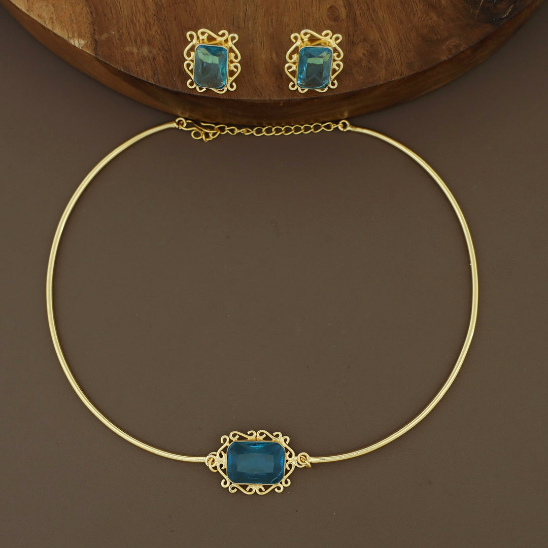 Ritu Golden Rectangle Glossy Neck Cuff With Earring