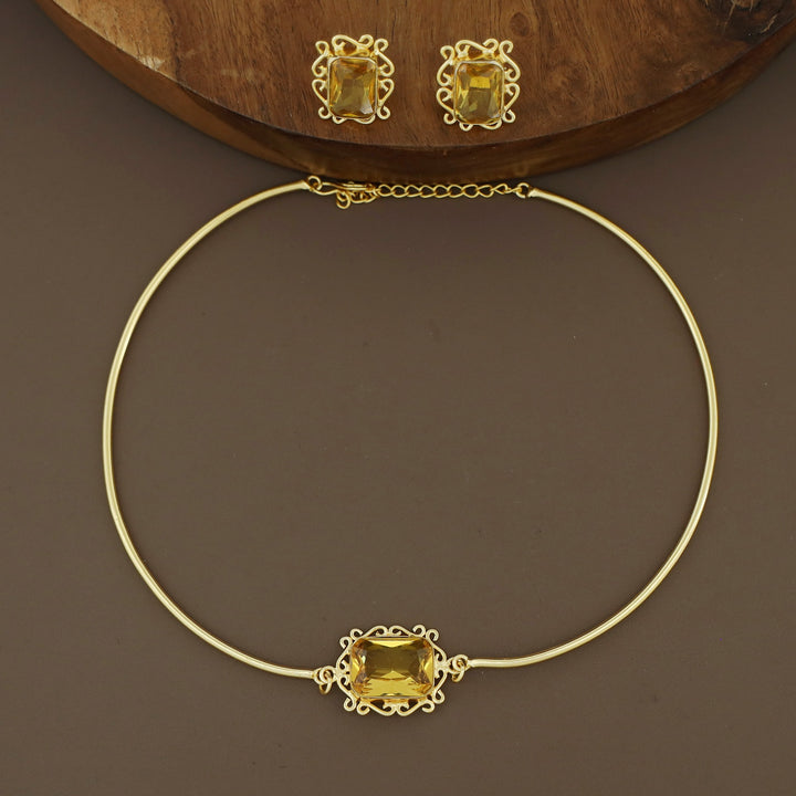 Ritu Golden Rectangle Glossy Neck Cuff With Earring