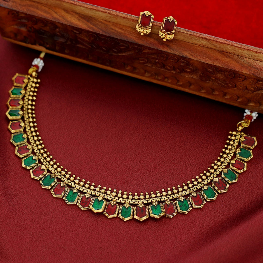 Haripriya Golden Ball Enamel Short Neckpiece With Stud