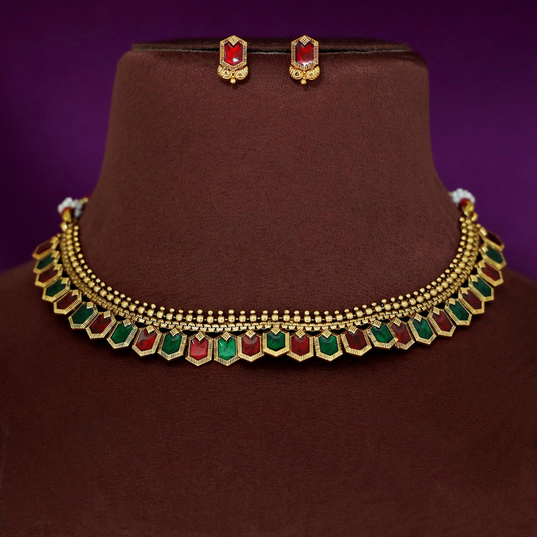 Haripriya Golden Ball Enamel Short Neckpiece With Stud