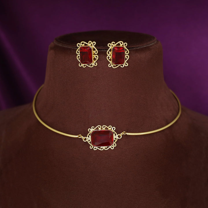 Ritu Golden Rectangle Glossy Neck Cuff With Earring