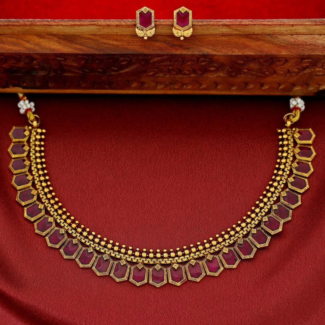 Haripriya Golden Ball Enamel Short Neckpiece With Stud