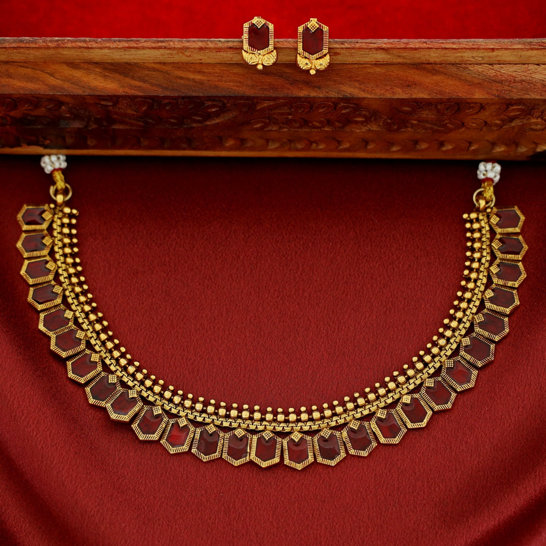 Haripriya Golden Ball Enamel Short Neckpiece With Stud