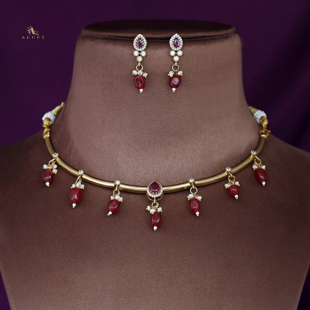 Veda Stiff Beads Neckpiece With Earring