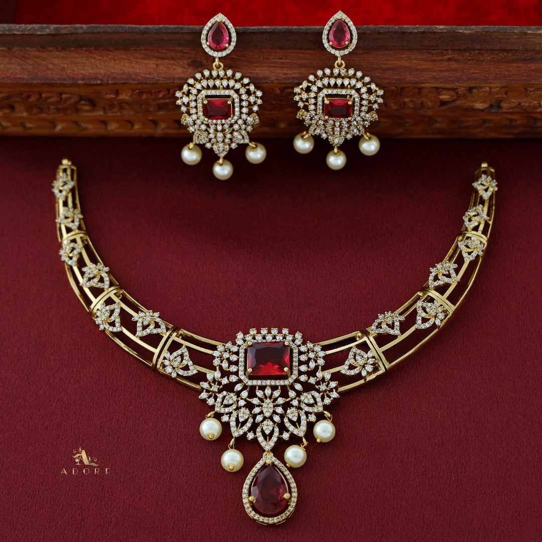 Bulbul Victorian AD Stone Neckpiece With Earring