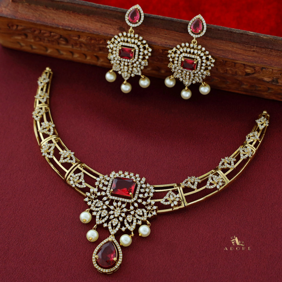 Bulbul Victorian AD Stone Neckpiece With Earring