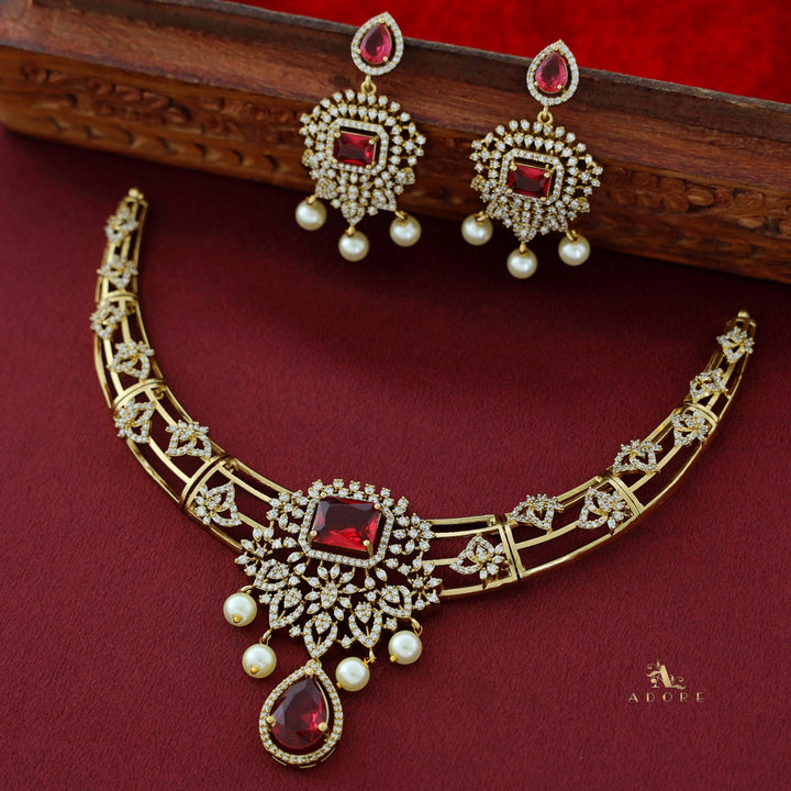 Bulbul Victorian AD Stone Neckpiece With Earring