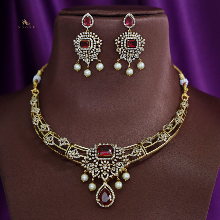 Bulbul Victorian AD Stone Neckpiece With Earring
