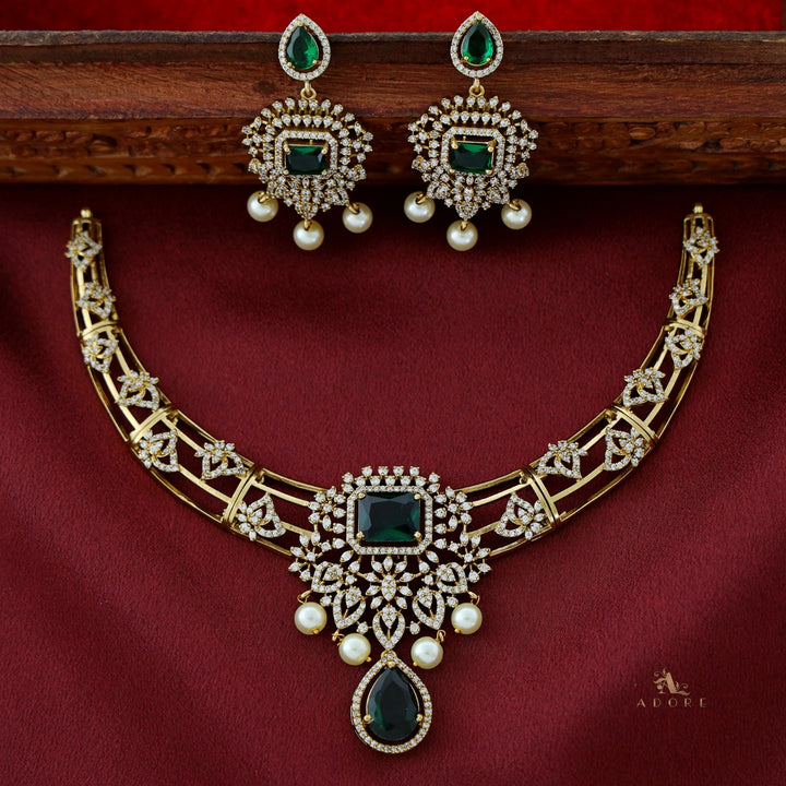 Bulbul Victorian AD Stone Neckpiece With Earring