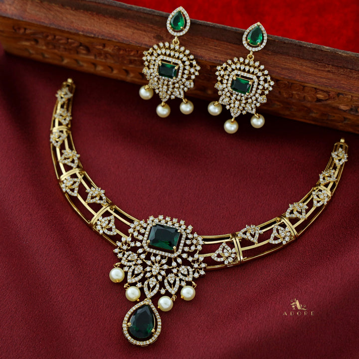 Bulbul Victorian AD Stone Neckpiece With Earring