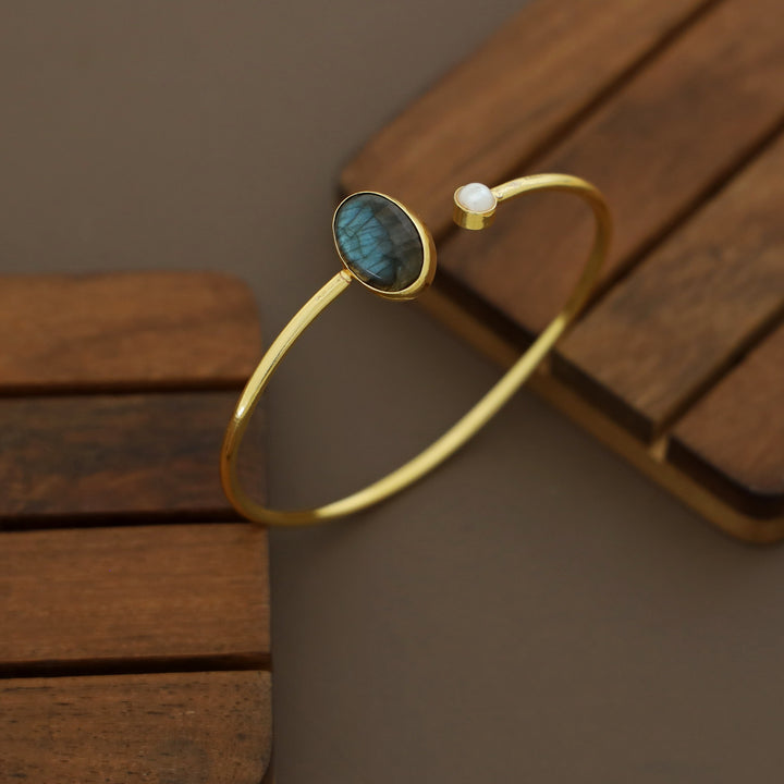 Golden Labradorite Stone Pearl Bangle