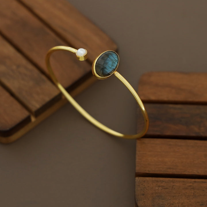 Golden Labradorite Stone Pearl Bangle