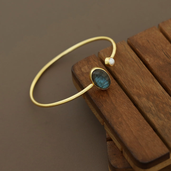 Golden Labradorite Stone Pearl Bangle