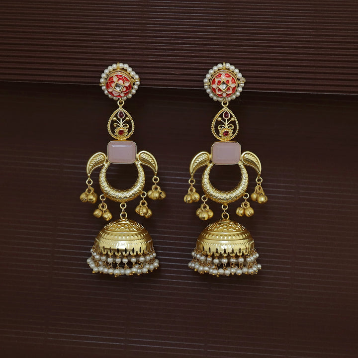 Ruhi Glossy Leaf Pearl Ghungroo Kashmiri Jhumka