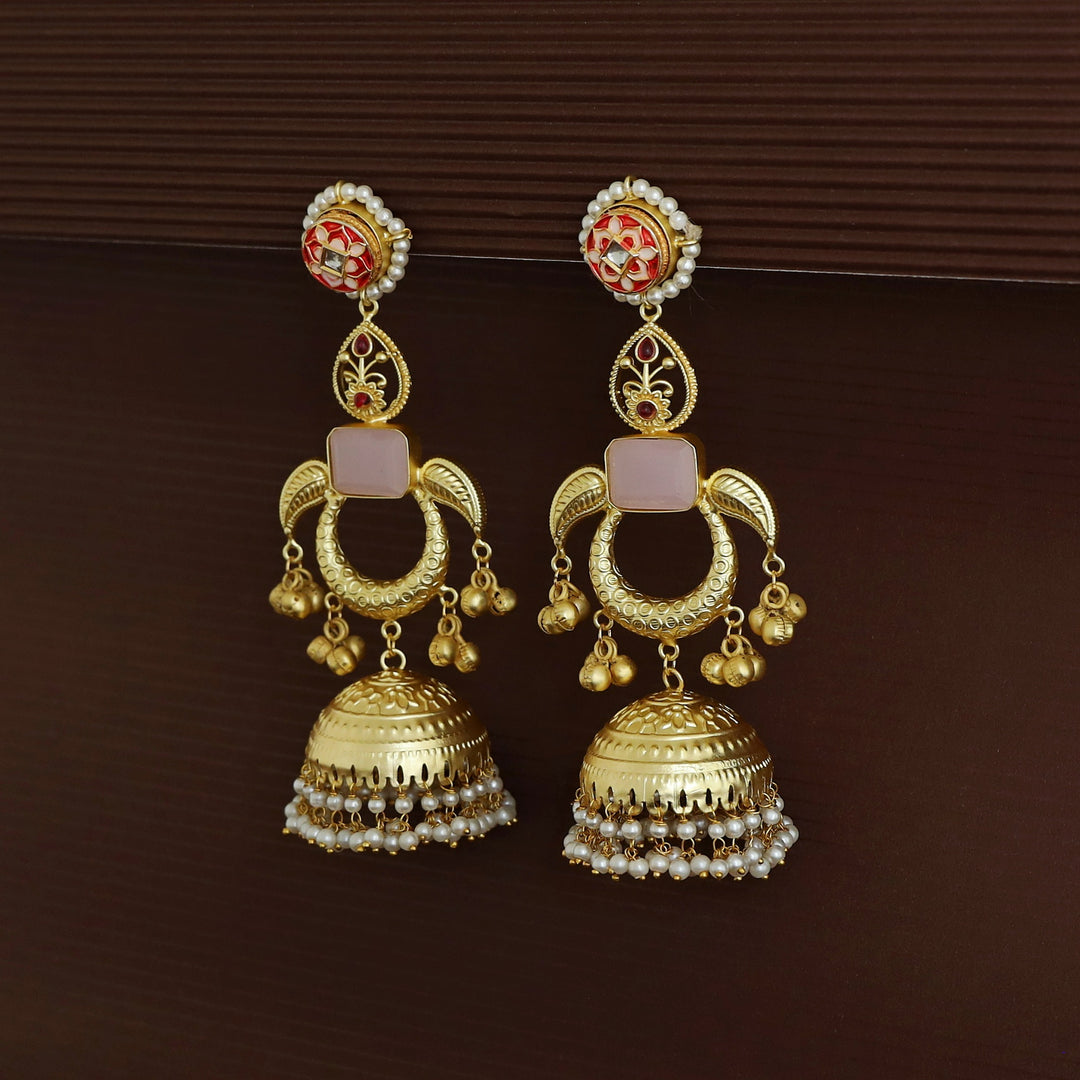 Ruhi Glossy Leaf Pearl Ghungroo Kashmiri Jhumka