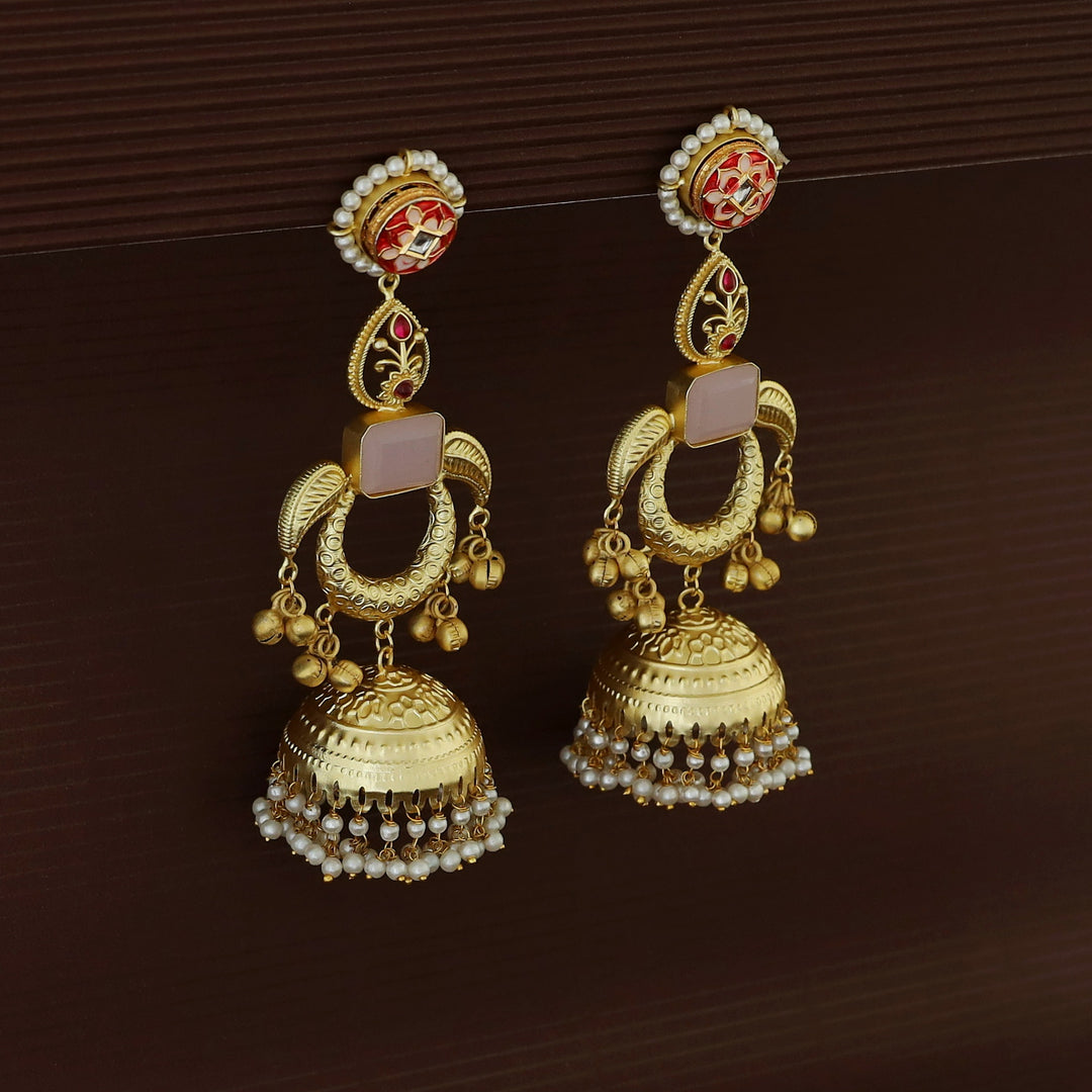 Ruhi Glossy Leaf Pearl Ghungroo Kashmiri Jhumka
