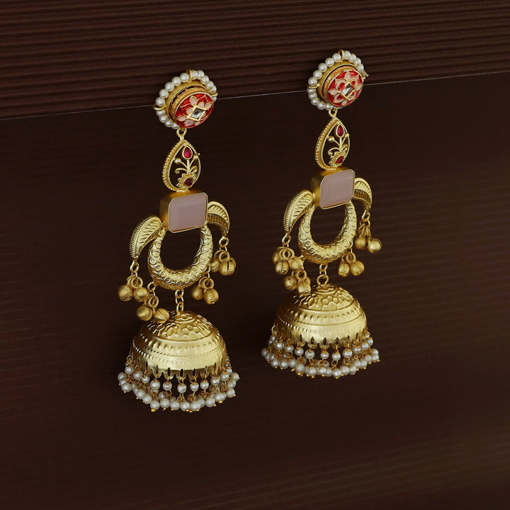 Ruhi Glossy Leaf Pearl Ghungroo Kashmiri Jhumka