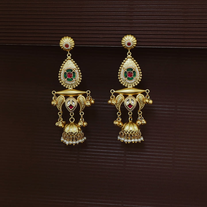 Gul Jadau Kundan Flower Ghungroo Pearl Kashmiri Jhumka