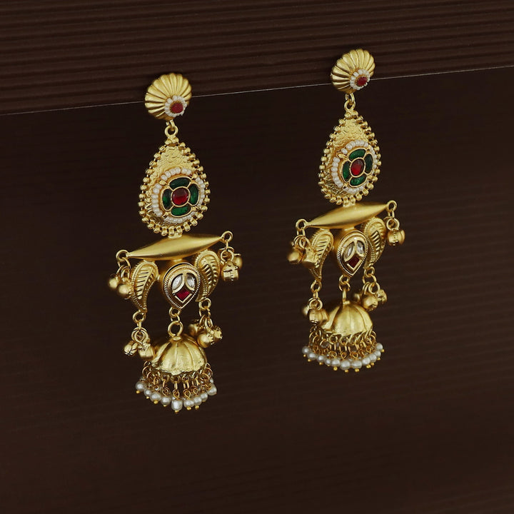 Gul Jadau Kundan Flower Ghungroo Pearl Kashmiri Jhumka