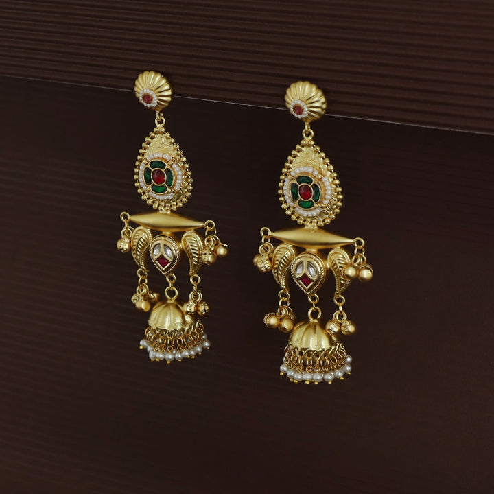 Gul Jadau Kundan Flower Ghungroo Pearl Kashmiri Jhumka