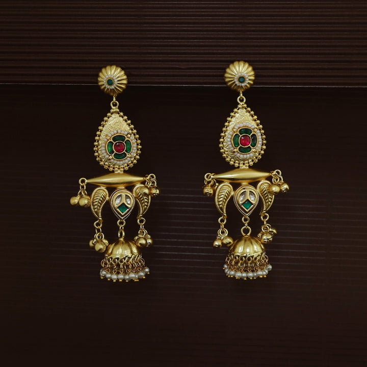 Gul Jadau Kundan Flower Ghungroo Pearl Kashmiri Jhumka