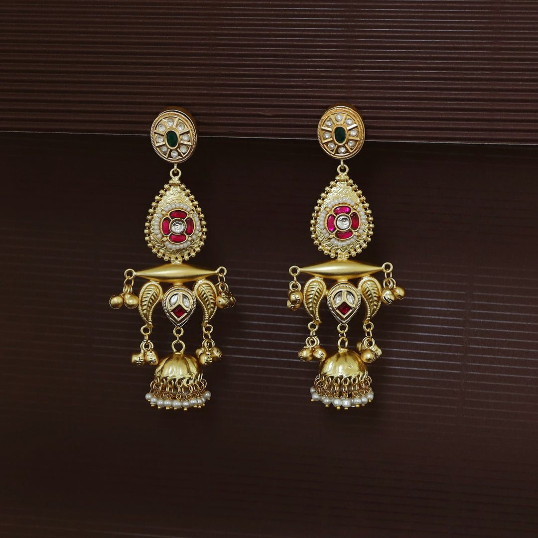 Gul Jadau Kundan Leaf Ghungroo Mini Kashmiri Jhumka