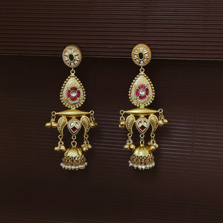 Gul Jadau Kundan Leaf Ghungroo Mini Kashmiri Jhumka