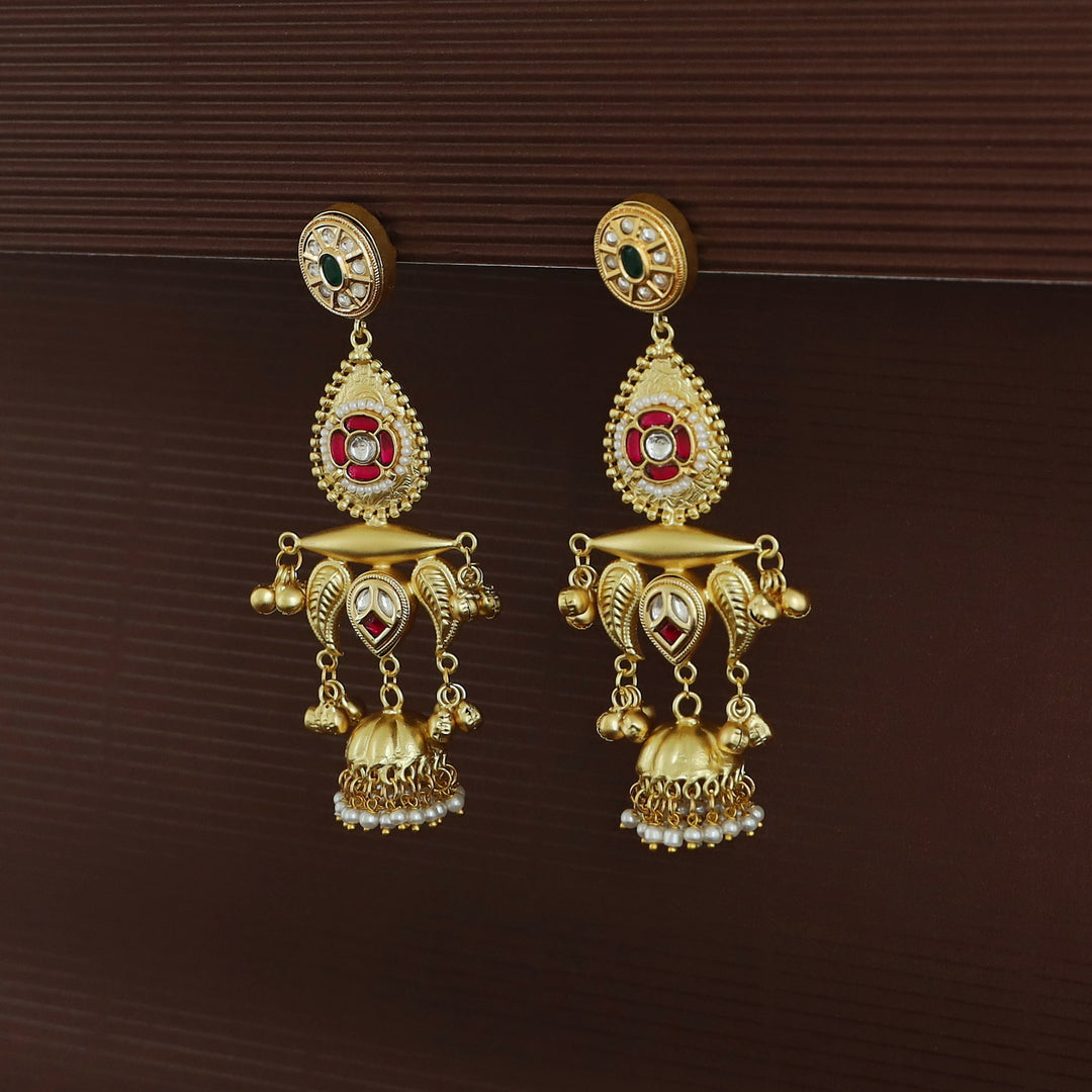 Gul Jadau Kundan Leaf Ghungroo Mini Kashmiri Jhumka