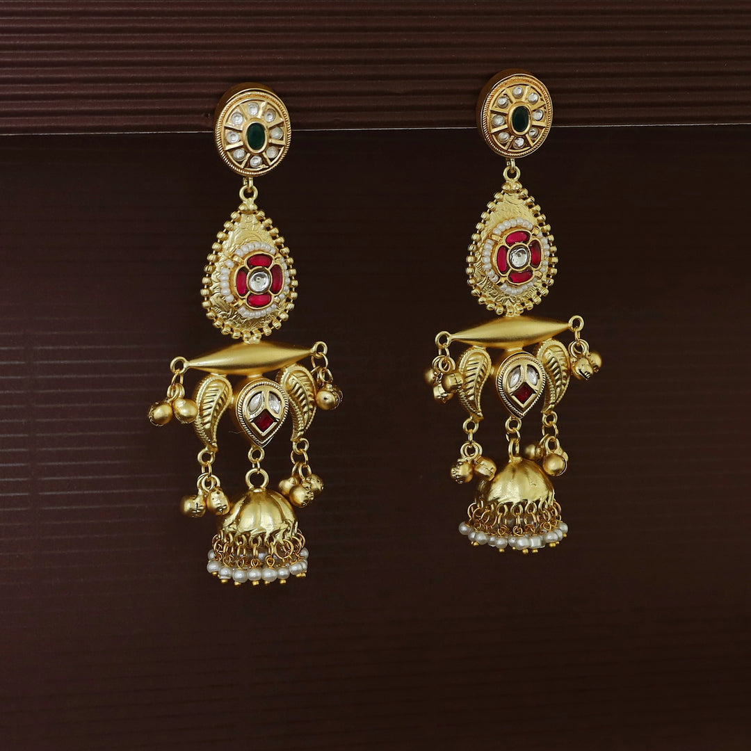 Gul Jadau Kundan Leaf Ghungroo Mini Kashmiri Jhumka