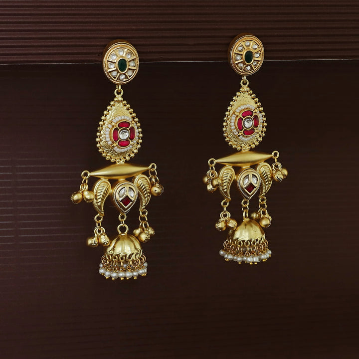 Gul Jadau Kundan Leaf Ghungroo Mini Kashmiri Jhumka