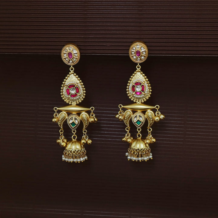 Gul Jadau Kundan Leaf Ghungroo Mini Kashmiri Jhumka