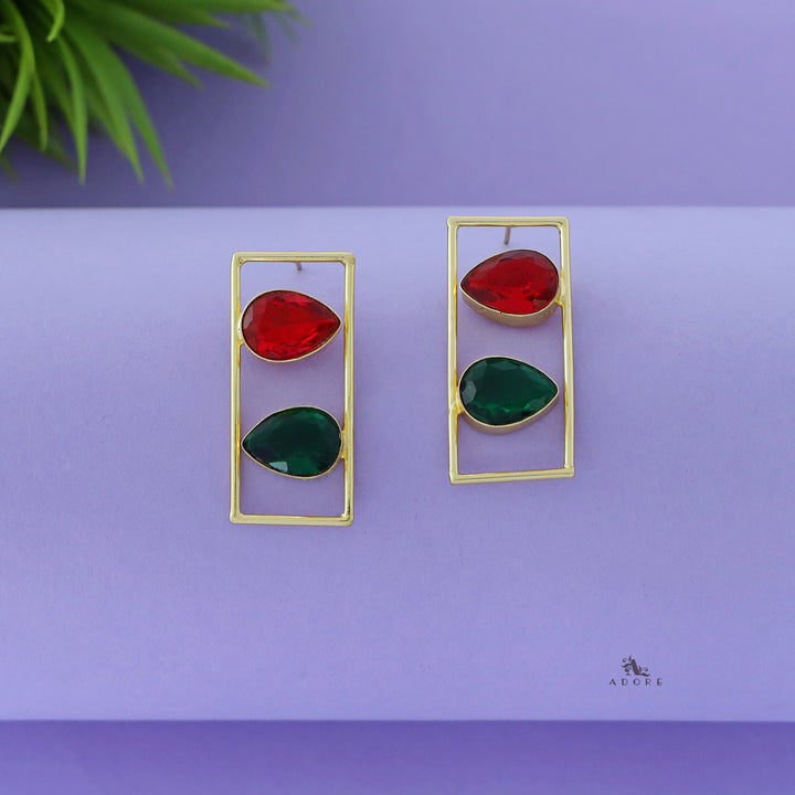 Glossy Dual Drop Rectangle Earring