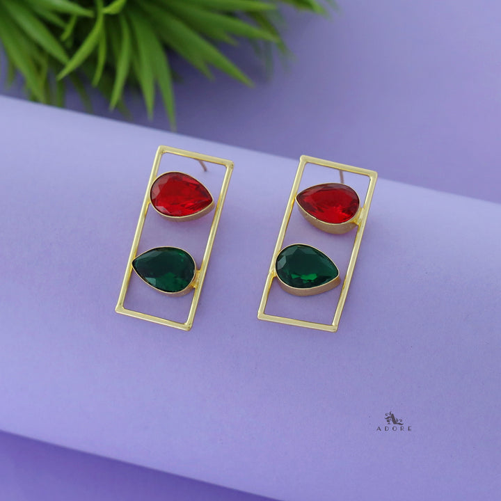 Glossy Dual Drop Rectangle Earring