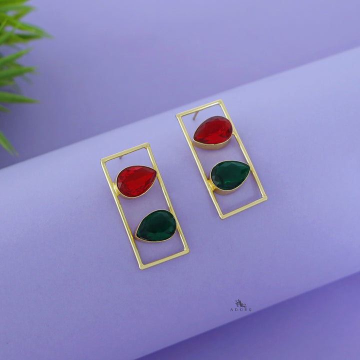 Glossy Dual Drop Rectangle Earring