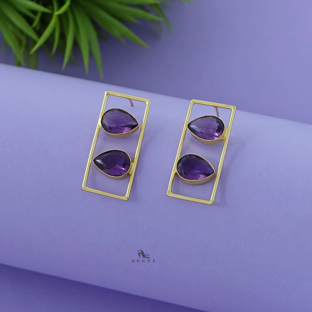Glossy Dual Drop Rectangle Earring