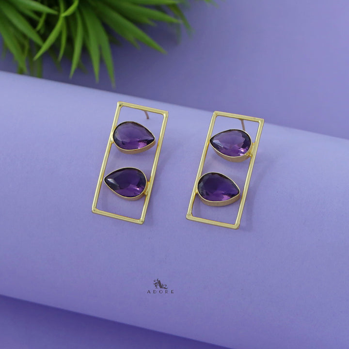Glossy Dual Drop Rectangle Earring
