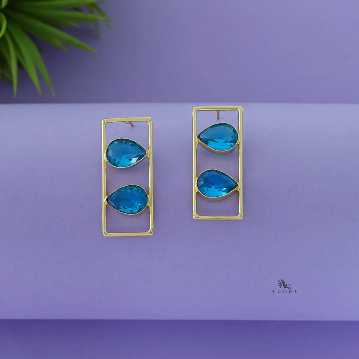 Glossy Dual Drop Rectangle Earring