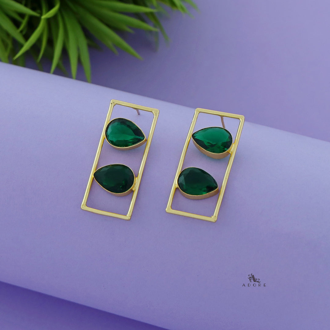 Glossy Dual Drop Rectangle Earring