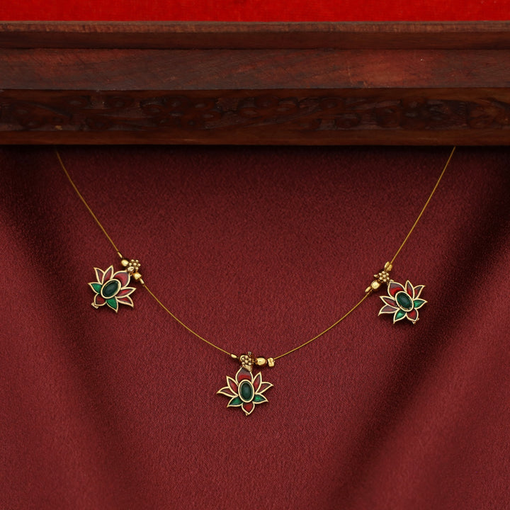 Vishruthi Enamel Tri Lotus String Neckpiece