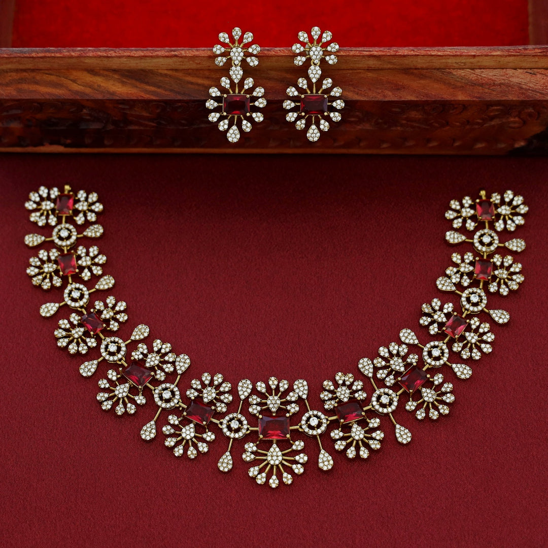 Triveni Premium AD Stone Short Neckpiece With Earring