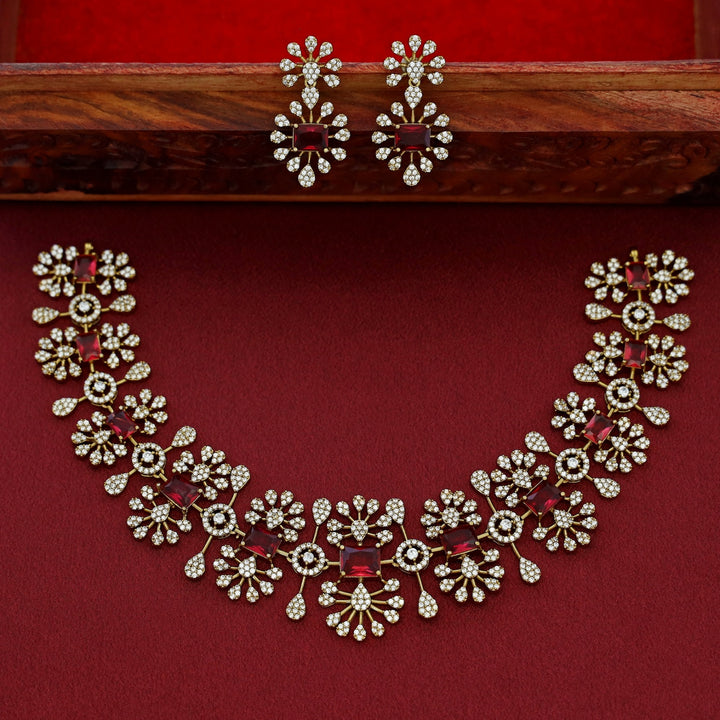 Triveni Premium AD Stone Short Neckpiece With Earring