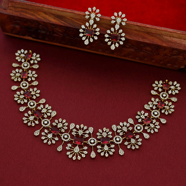 Triveni Premium AD Stone Short Neckpiece With Earring